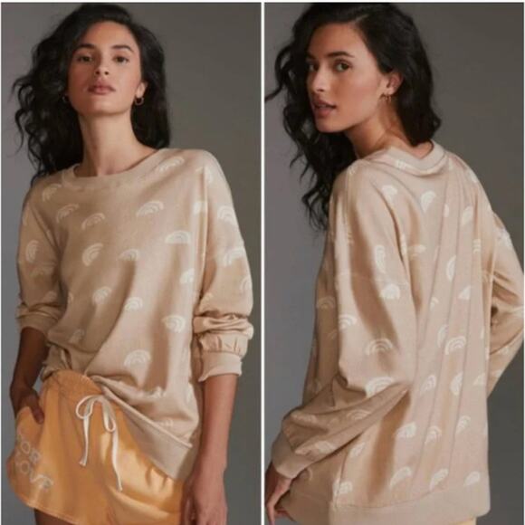 Anthropologie Sweaters - Anthropologie Daily Practice Women Pullover Sweatshirt Graphic Rainbow Tan SZ XS